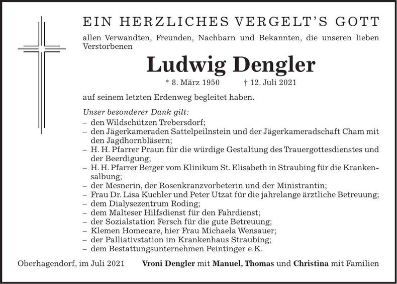 Traueranzeige Ludwig Dengler