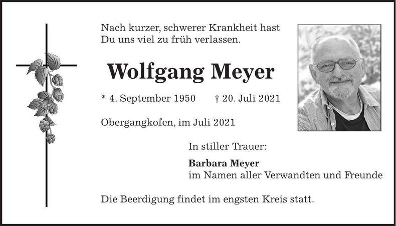 Traueranzeige Wolfgang Meyer