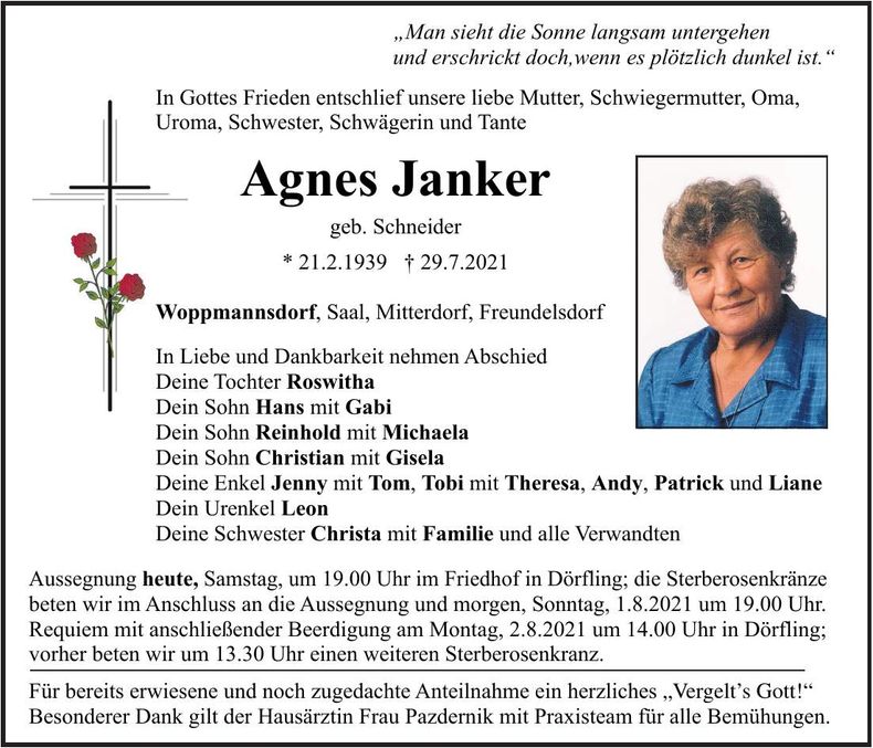 Traueranzeige Agnes Janker
