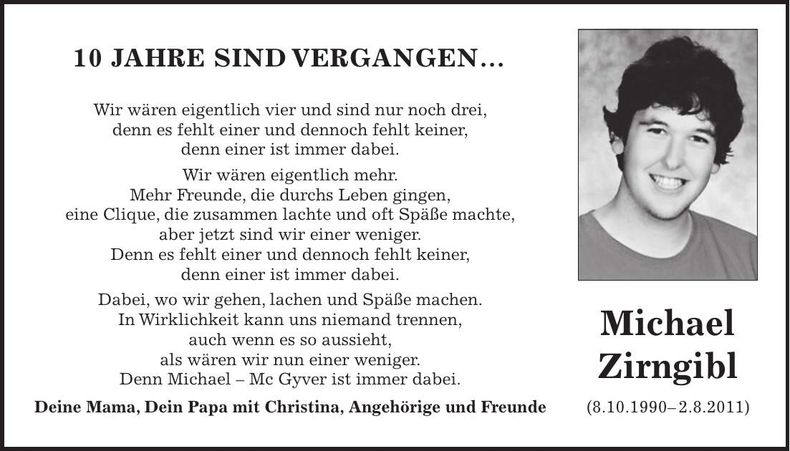 Traueranzeige Michael Zirngibl