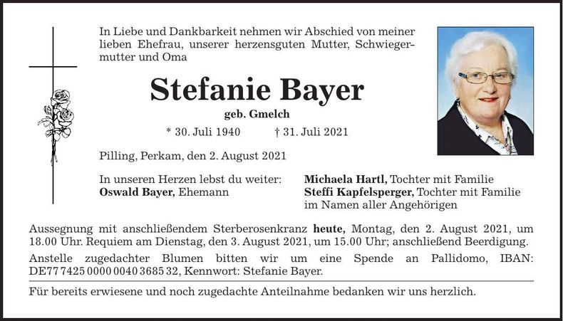 Traueranzeige Stefanie Bayer