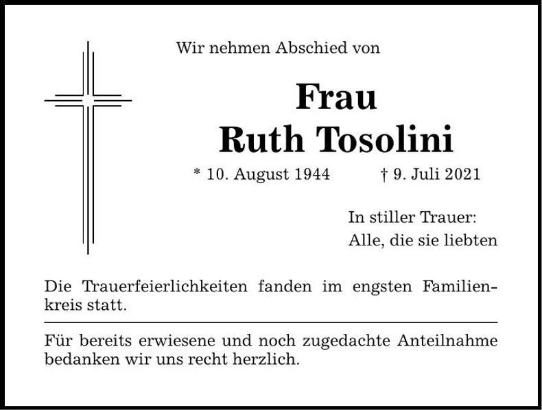 Traueranzeige Ruth Tosolini
