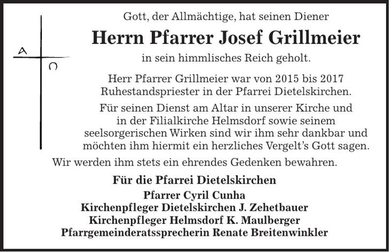 Traueranzeige Josef Grillmeier
