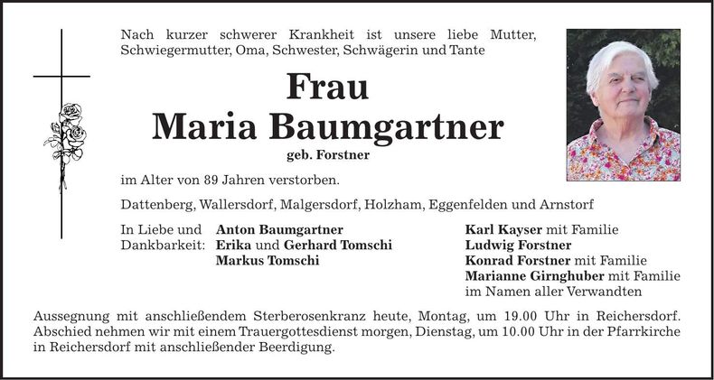 Traueranzeige Maria Baumgartner
