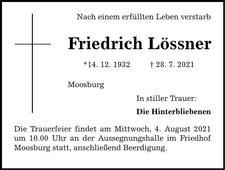 Traueranzeige Friedrich Lössner
