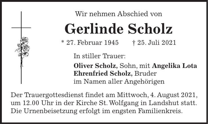 Traueranzeige Gerlinde Scholz