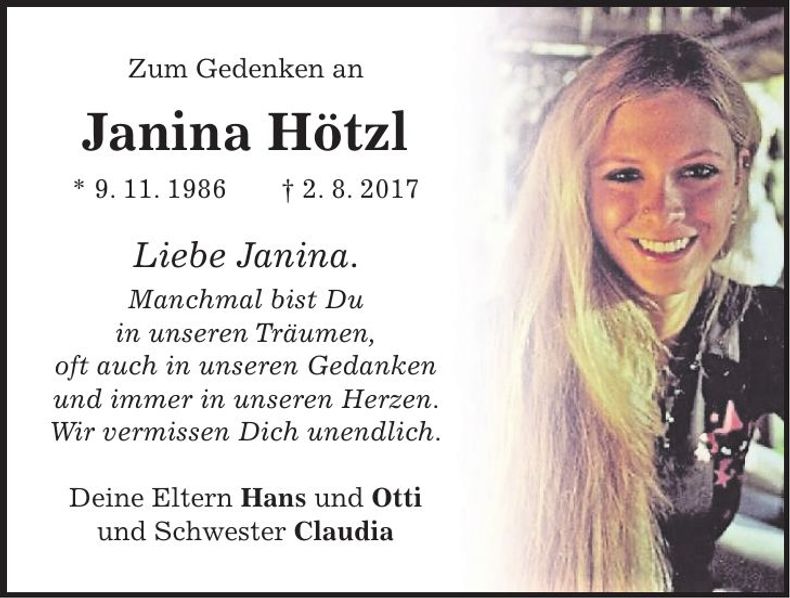 Traueranzeige Janina Hötzl