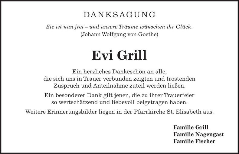 Traueranzeige Eva Grill