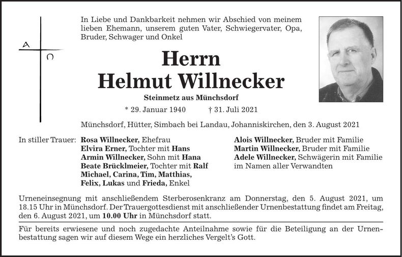 Traueranzeige Helmut Willnecker