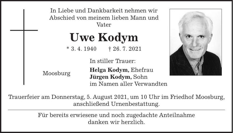 Traueranzeige Uwe Kodym