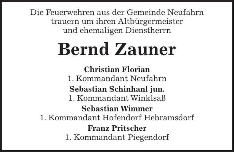 Traueranzeige Bernd Zauner