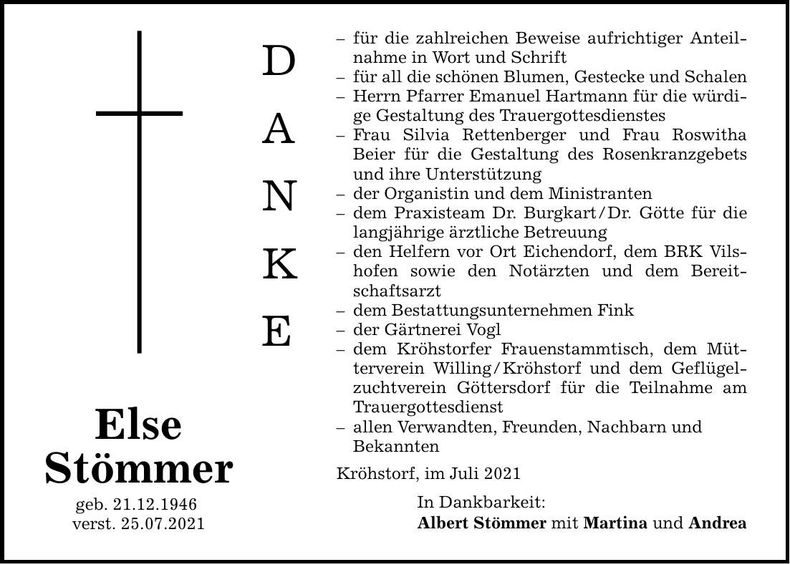 Traueranzeige Else Stömmer