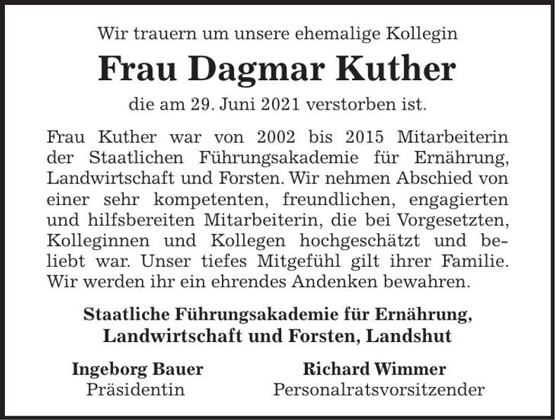 Traueranzeige Dagmar Kuther