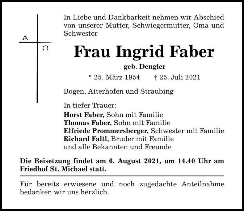 Traueranzeige Ingrid Faber