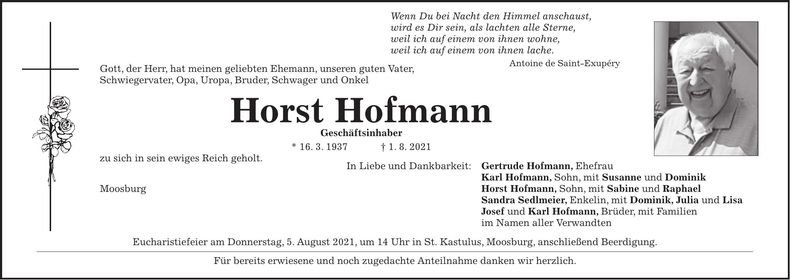Traueranzeige Horst Hofmann
