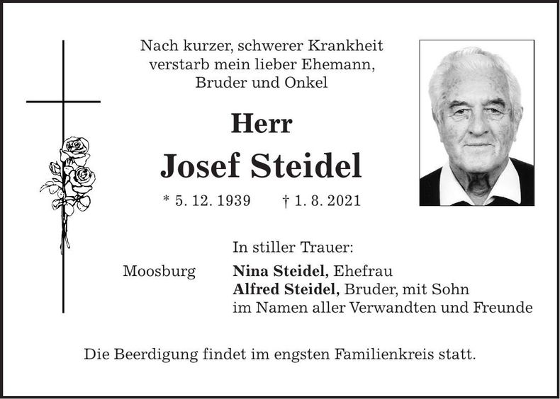 Traueranzeige Josef Steidel