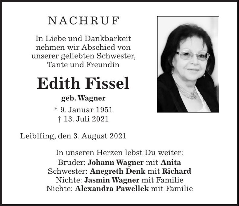 Traueranzeige Edith Fissel
