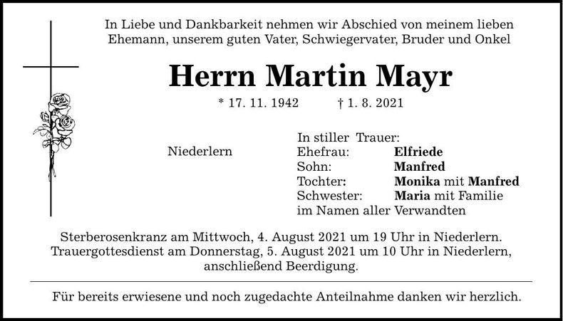 Traueranzeige Martin Mayr