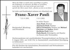 Traueranzeige Franz-Xaver Pauli