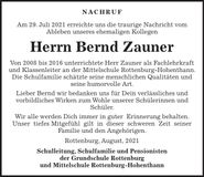 Traueranzeige Bernd Zauner