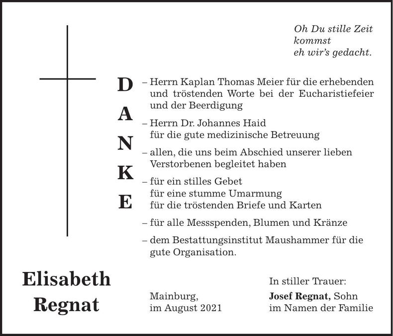 Traueranzeige Elisabeth Regnat