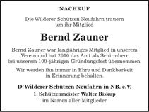 Traueranzeige Bernd Zauner