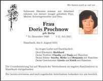 Traueranzeige Doris Prochnow