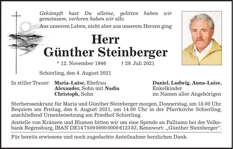 Traueranzeige Günther Steinberger