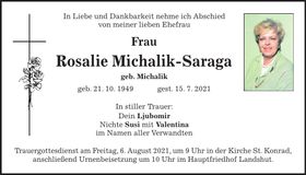Traueranzeige Rosalie Michalik-Saraga