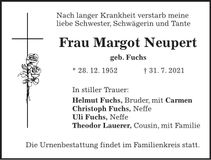 Traueranzeige Margot Neupert