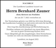 Traueranzeige Bernhard Zauner