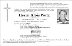 Traueranzeige Alois Wutz