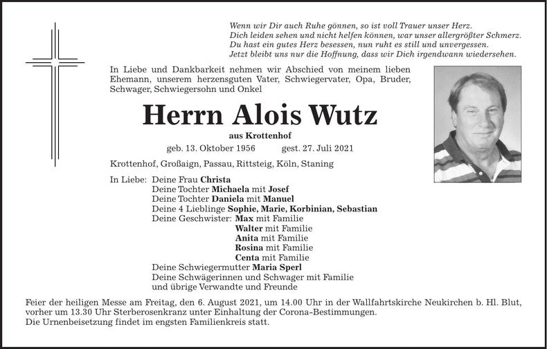 Traueranzeige Alois Wutz