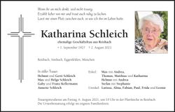 Traueranzeige Katharina Schleich