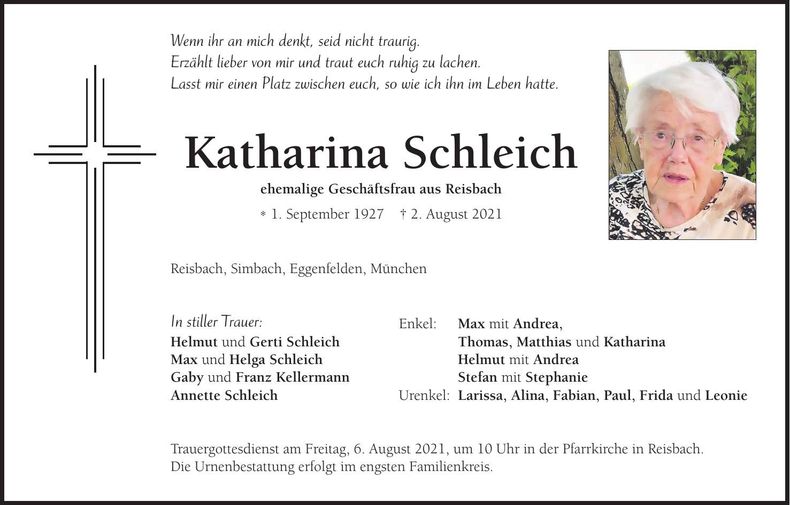 Traueranzeige Katharina Schleich