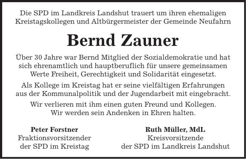 Traueranzeige Bernd Zauner
