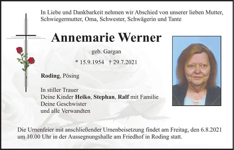 Traueranzeige Annemarie Werner