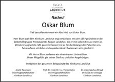 Traueranzeige Oskar Blum