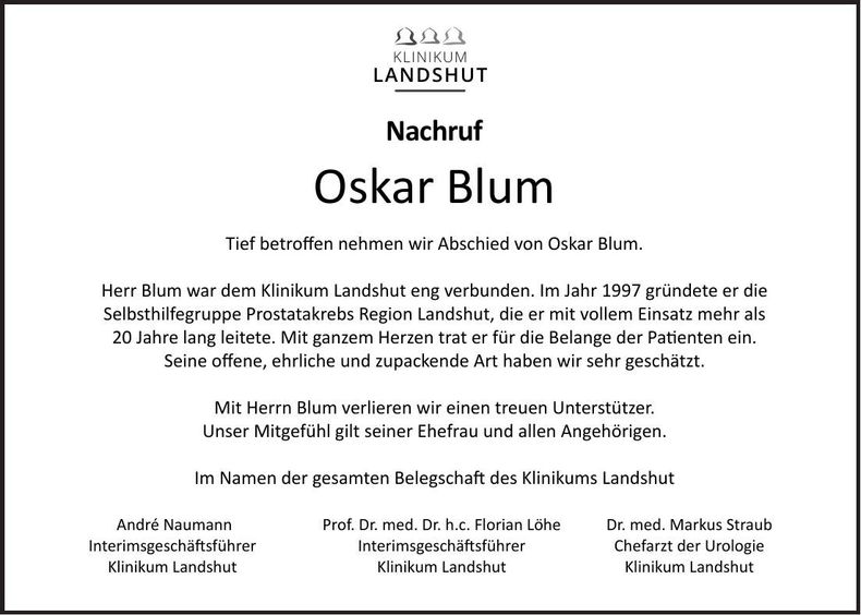 Traueranzeige Oskar Blum