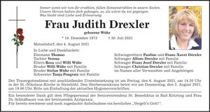 Traueranzeige Judith Drexler