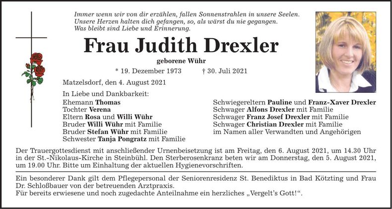 Traueranzeige Judith Drexler