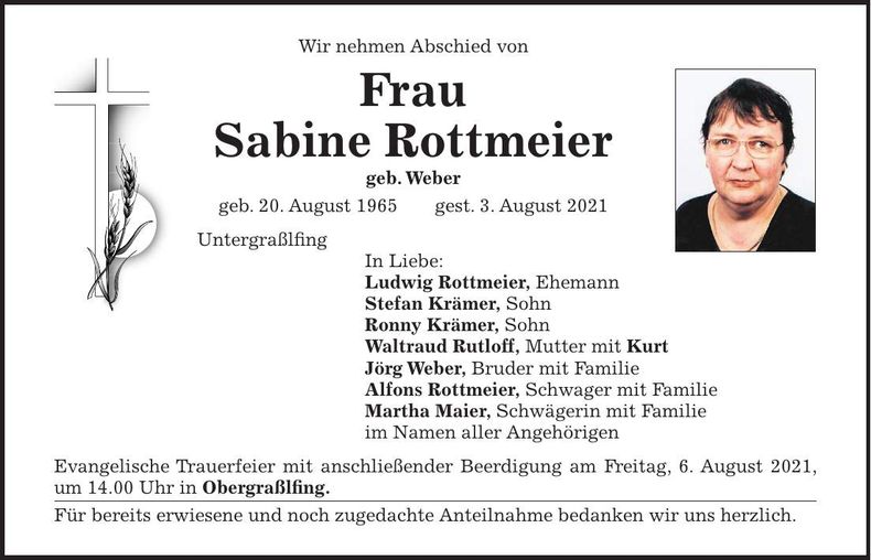 Traueranzeige Sabine Rottmeier