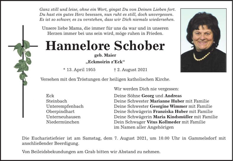 Traueranzeige Hannelore Schober
