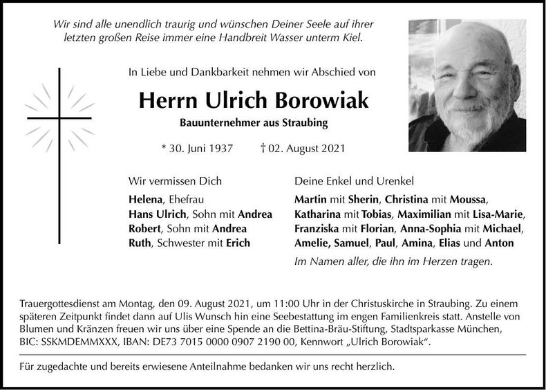 Traueranzeige Ulrich Borowiak