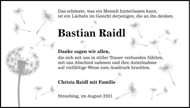 Traueranzeige Bastian Raidl