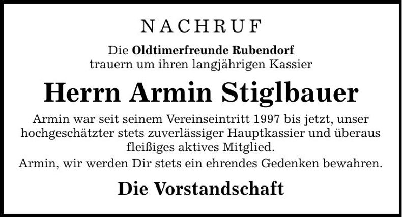 Traueranzeige Armin Stiglbauer