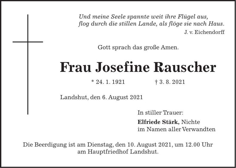 Traueranzeige Josefine Rauscher