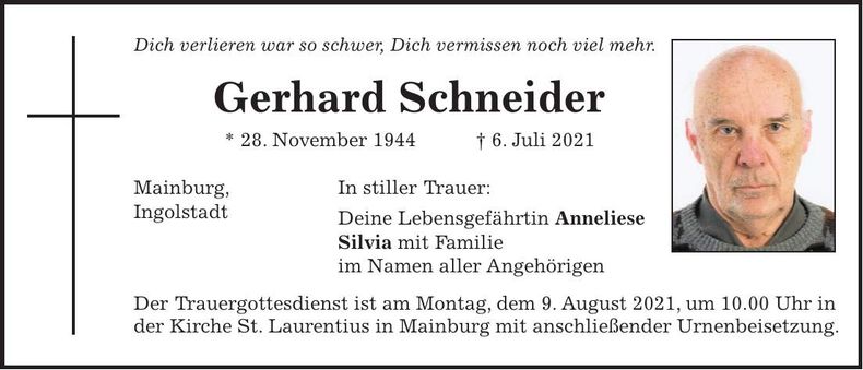 Traueranzeige Gerhard Schneider