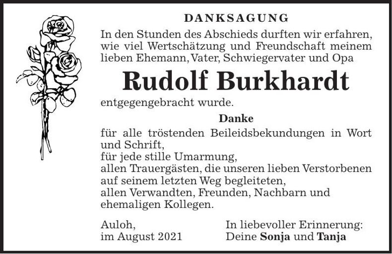 Traueranzeige Rudolf Burkhardt