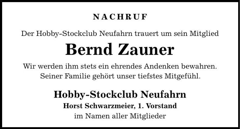 Traueranzeige Bernd Zauner